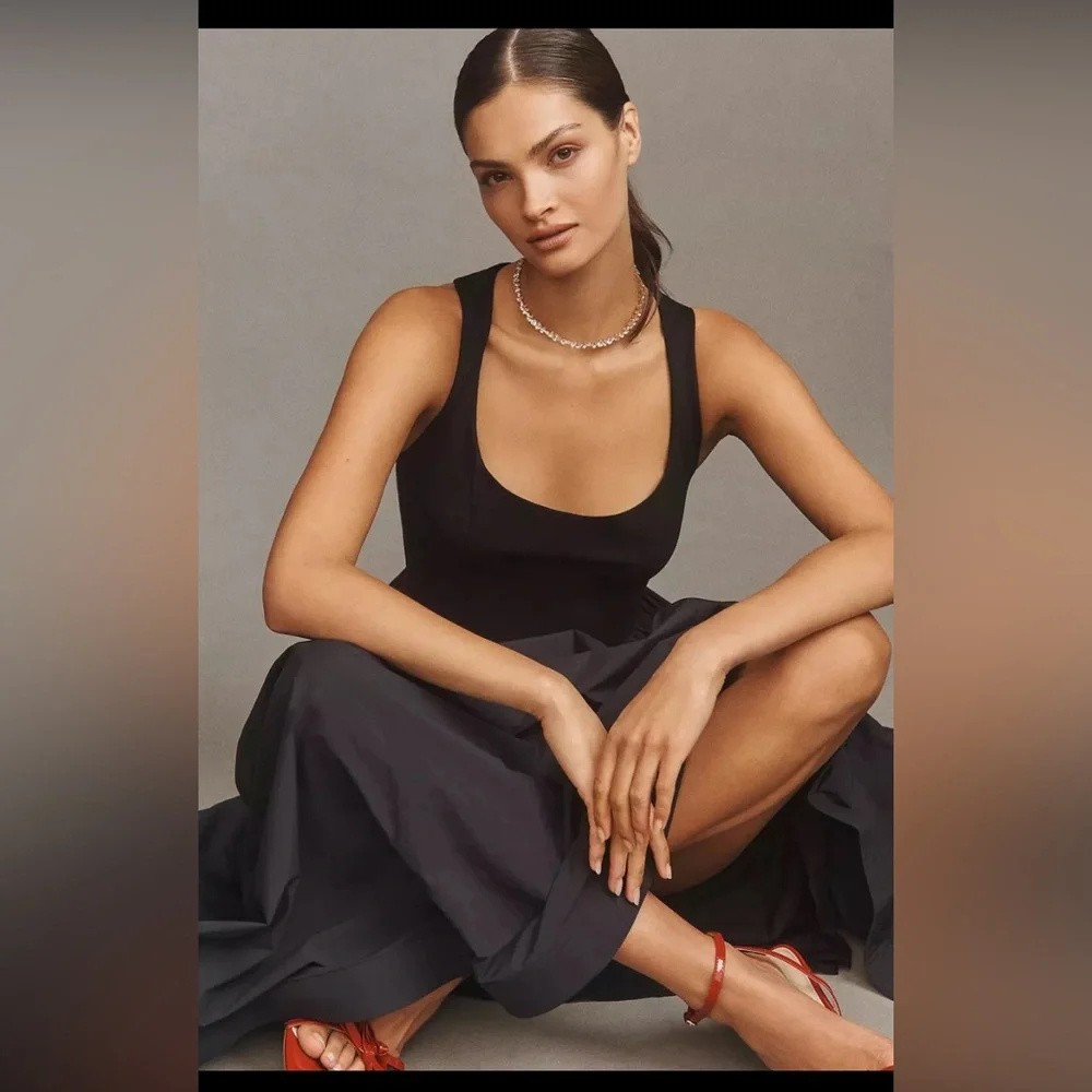 NWT BHLDN Jemma XL Scoop-Neck Corset Fit & Flare Black Anthropologie Maxi Dress - Picture 2 of 6